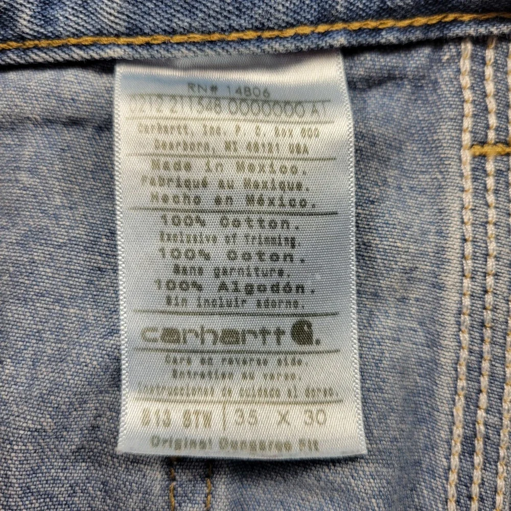 Carhartt pleated stained carpenter blue jeans size 35X30